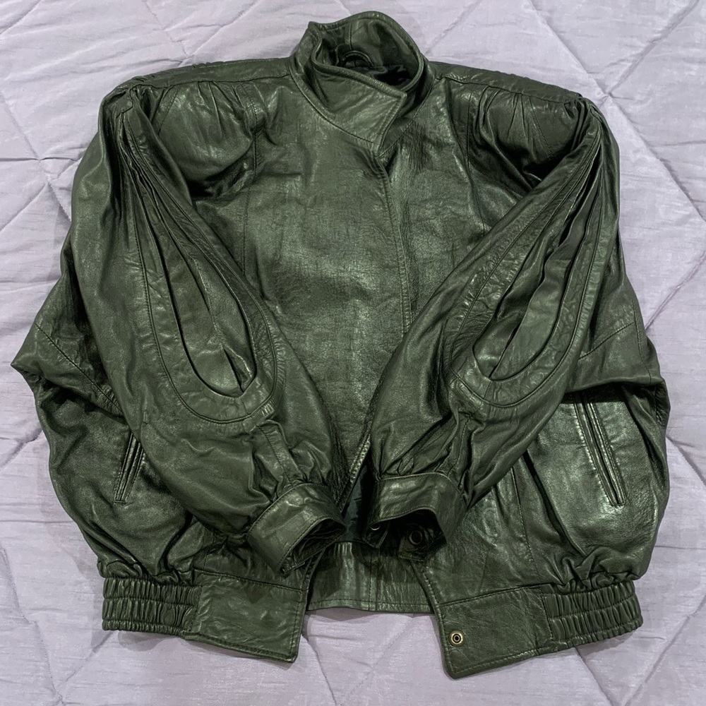 Leather bomber jacket dolman sleeve - Picture 14 of 16
